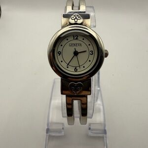 Geneva Women's  Silver-Tone  Cuff Bracelet with Heart Accents (New Battery)